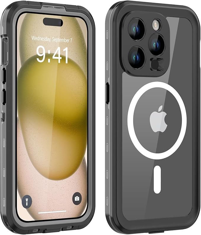 for iPhone 15 Pro Case Waterproof, [Shockproof] [Dustproof] [IP68 Waterproof] Full-Body Hard Case Built-in [Lens Screen Protection] for Diving Case (Black, for iPhone 15 Pro 6.1in)