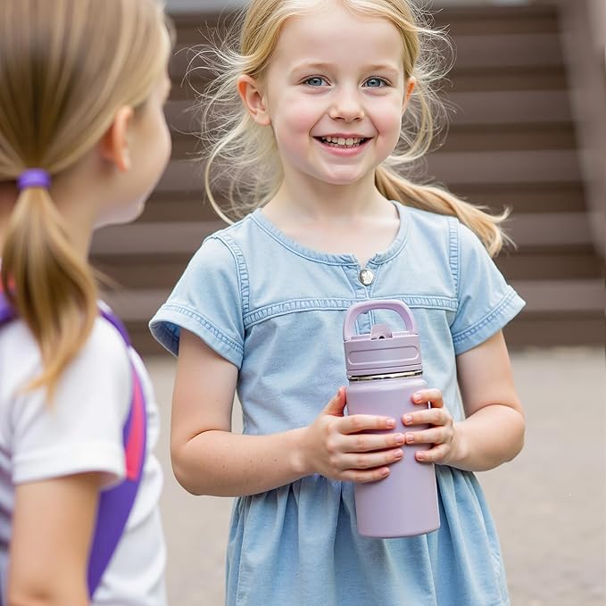 Fijinhom 12oz Kids Water Bottle for School, Toddler Water Bottles with Straws, Insulated Water Bottles for Boys&Girls, Stainless Steel Vacuum Insulated Bottle for Kids, Leak-Proof, BPA-Free, aurora