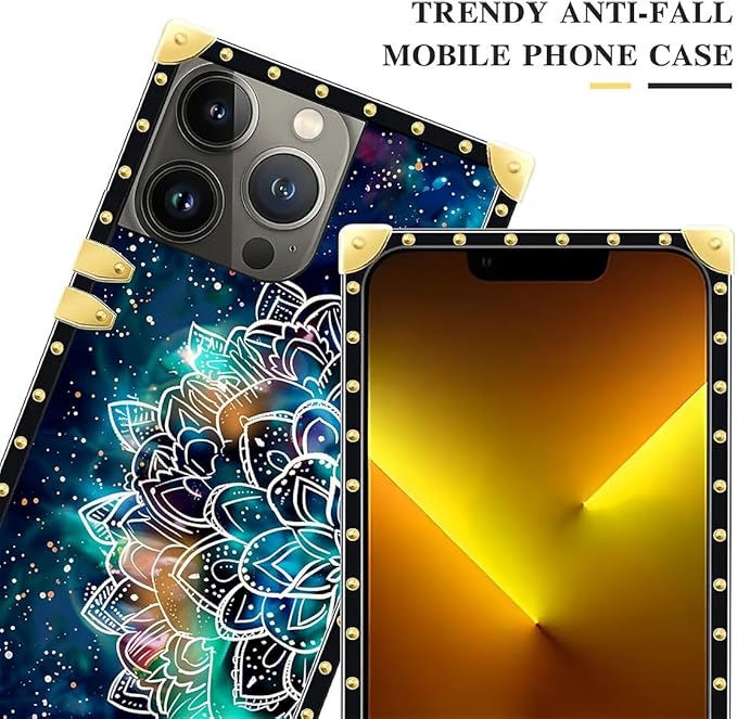 Compatible with iPhone 13 Pro Max Case, Starry Sky Colourful Mandala Luxury Golden Decoration for Girl Women Soft TPU Shockproof Protective Hard PC Back for iPhone 13 Pro Max
