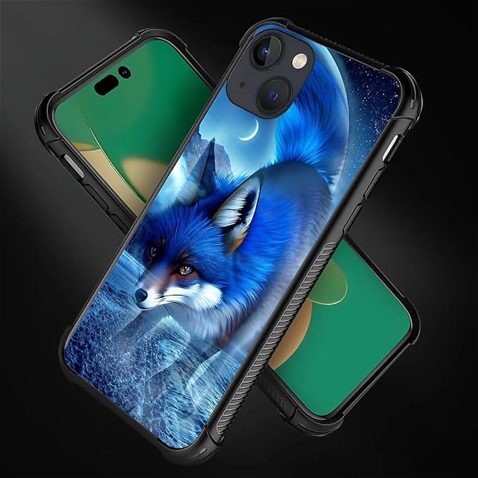 for iPhone 14 Case, Snowy Mountain Fox Lake Pattern Graphic Design Girl Boy Soft Silicone Hard Acrylic Shock Protection for iPhone 14