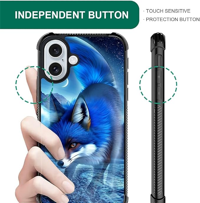 for iPhone 16 Case, Snowy Mountain Fox Lake Pattern Graphic Design Girl Boy Soft Silicone Hard Acrylic Shock Protection for iPhone 16