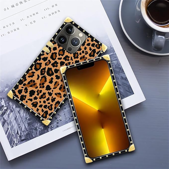 Compatible with iPhone 13 Pro Case, Brown Leopard Texture Luxury Golden Decoration for Girl Women Soft TPU Shockproof Protective Hard PC Back for iPhone 13 Pro