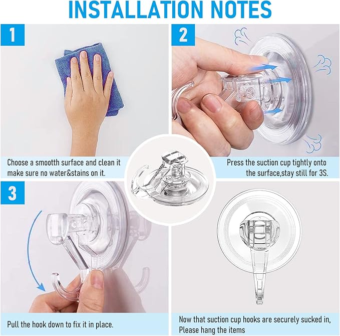 Quntis Suction Cup Hooks 4 Pack, Multi-Purpose Clear Shower Suction Hooks Waterproof Heavy Duty Wreath Hanger for Bathroom, Window, Towel, Shower Wall, Tile, Glass Door, Camper