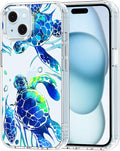MOSNOVO Case for iPhone 15 Plus/iPhone 14 Plus, [Buffertech 6.6ft Military-Grade Drop Protection] [Anti Peel Off Tech] Clear TPU Bumper Phone Case Cover Design - Sea Turtles