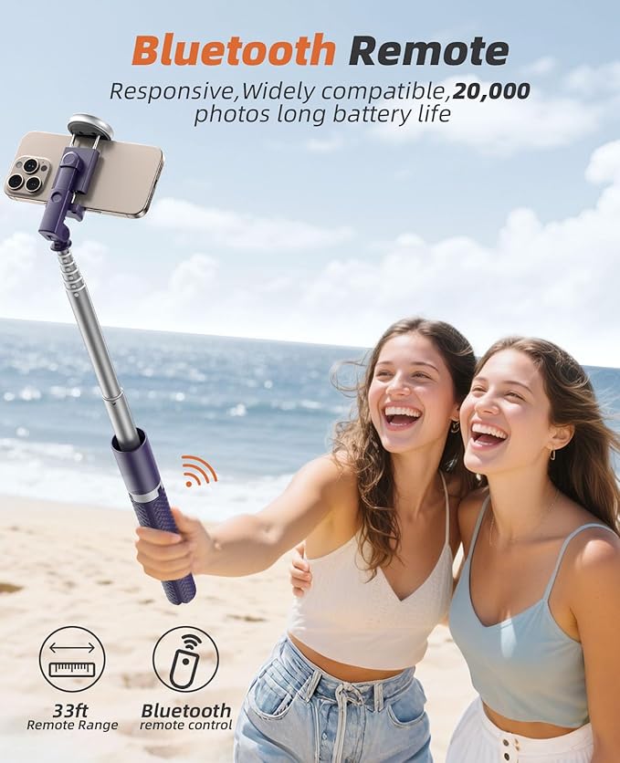 Vimose Phone Tripod & Selfie Stick with Remote, Portable, Lightweight for Video Recording Vlog, Extendable Travel Tripod Stand Compatible with iPhone Android, Purple, 62"