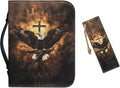 XL Bible Cover Case for Women Men Bald Eagle and Cross Print PU Leather Bible Case with Bookmark Church Bag Book Carrying Case Bible Cover for Women Men Bible Case for Men Women