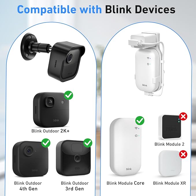 Blink Outdoor Camera Wall Mount Compatible with 2K+ & 4th Gen,3 Pack Weatherproof Protective Housing,360 Degree Adjustable with Sync Module Core Outlet Mount for Blink Camera System