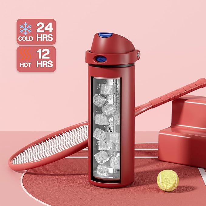 POWCAN 24 oz Steel Water Bottle: 2-in-1 Push-Button Spout & Flip Straw, Leakproof, Cold 24 Hrs, Fits Car Cup Holder, Insulated Water Bottle for Travel, Gym, School, Sports Gift (Midnight Web)