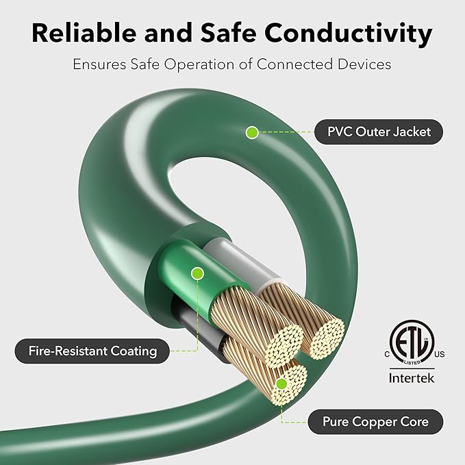 BN-LINK 2-Pack 15Ft Outdoor Extension Cord with 3 Outlets 16/3 SJTW Power Cord, 3-Prong Grounded Plug, for Landscaping & Holiday Decorations, ETL Listed