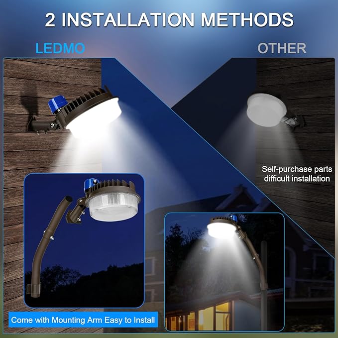 ledmo 120W LED Barn Light Dusk to Dawn Adjustable Angle with Mountiong Arms 18000LM Outdoor Lighting Yard Light with Photocell 5000K Brightset IP65 Waterproof Security Flood Lights