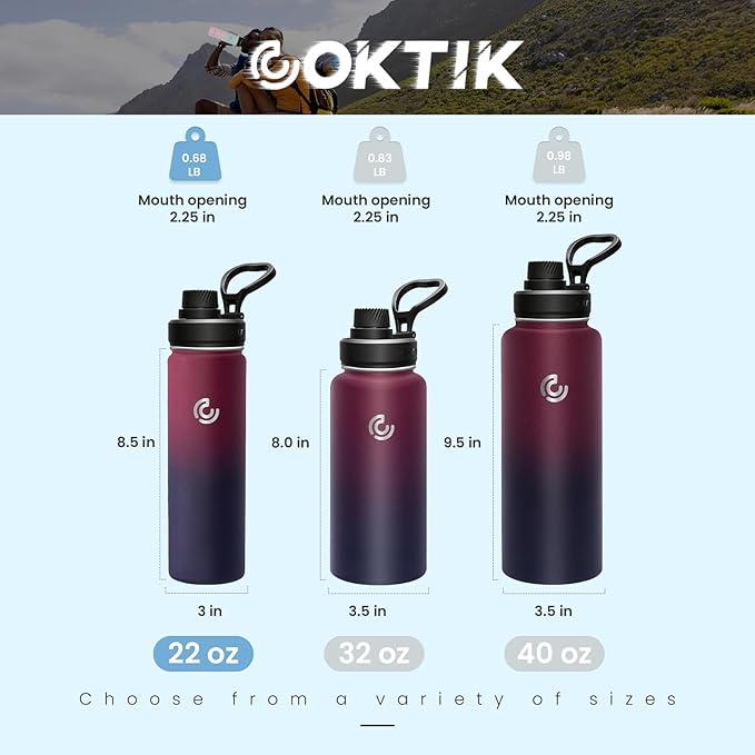 Sports Water Bottle 22oz, Insulated Water Bottle with Handle,Stainless Steel,Simple Modern,Suitable for Travel, School, Boy, Girl(Midnight)