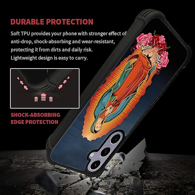 for Samsung Galaxy S24 S25 Case, Red Virgen Guadalupe Pattern Graphic Design Girl Boy Soft Silicone Hard Acrylic Shock Protection for Samsung Galaxy S24 S25