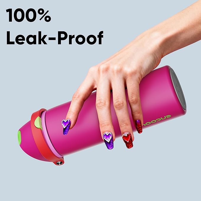Insulated Water Bottle with Straw - Encool Stainless Steel Water Bottle with Push Button Lid, Leak-Proof & BPA-Free, Keeps Cold for 24 Hours for Sports, Travel, Gym (24 oz, Cerise Pink)