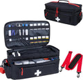 ALSLEA First Aid Bag Empty Large Medical Bag with Shoulder Strap 16”x 9.5” x 7” Medicine Organizer Travel First Aid kit Emergency Supplies Storage Bag for Car, Home, Office, Outdoor (Black)