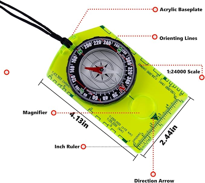 Abvsdu 2 Pieces Orienteering Compass, Superior Hiking Survival Compass for Kids, Hiking Backpacking Compass Scouts Navigation Compass Waterproof Map Reading Compass for Outdoor Camping, ‎Green