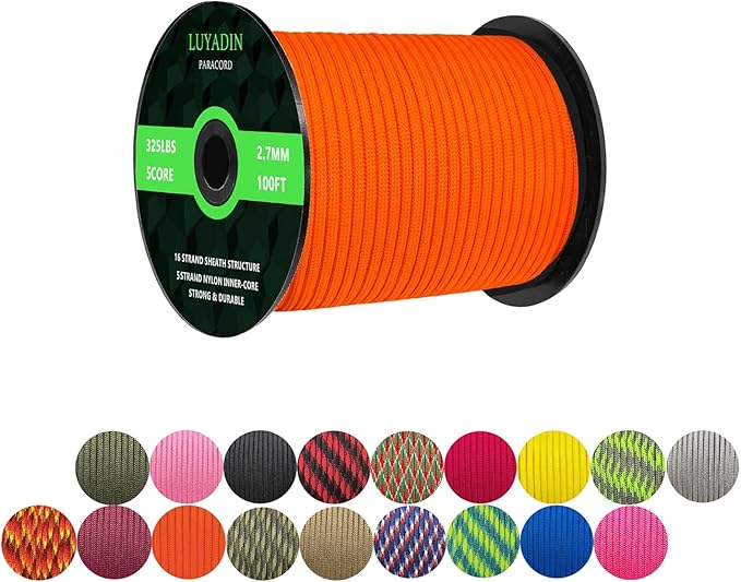Paracord 325lb Diameter 2.7mm - 5 Strand Parachute Spool Cord - 100ft 200ft,Paracord for Camping,Hiking,Fishing,Outdoor and DIY