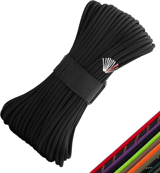 Survival Paracord 550 Fire Paracord Survivor Cord Nlyon Rope 10 Strands US Military Type III 550 Parachute Cord with Integrated Fishing Line, Fire-Starter Tinder 4 in 1