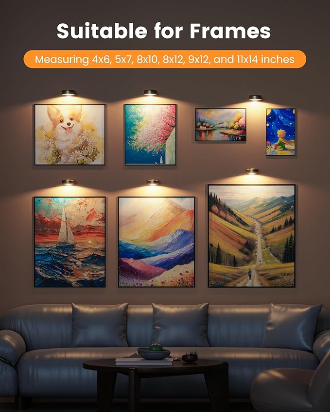 3 Pack Picture Lights for Wall,Wireless 2000mAh Rechargeable Magnetic LED Puck Lights with Remote,3 Color Temps and 12 RGB,Dimming & Timer,Art Frame Light for Painting Display,Photos,Wall Decor