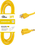 Extension Cord Weatherproof, UL Certified, 10 Gauge 3FT Yellow 3 Prong Heavy Duty, 10/3 SJTW 15A Power Cord for Lights, Appliances, Lawn