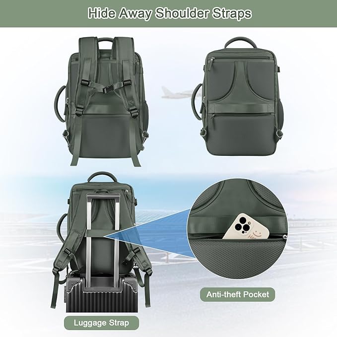Sinaliy Large Expandable Travel Backpack for Men and Women, 17 Inch Laptop, Waterproof, Casual, College Bookbag, Backpack for Women, as Person Item Flight Approved