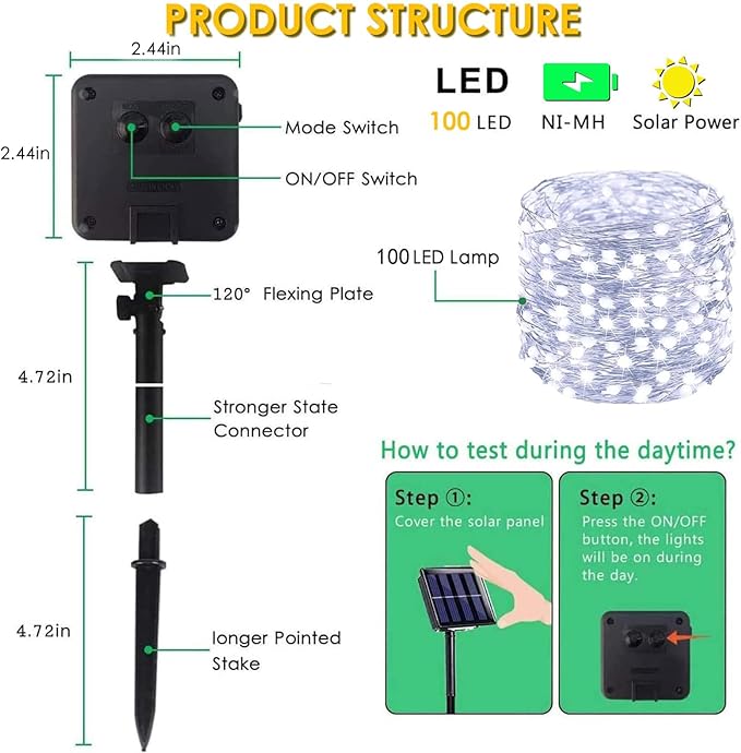 Solar String Lights for Outside, 3 Pack Total 120FT 300 LED Solar Garden Twinkle Light Outdoor, Waterproof with 8 Lighting Modes Fairy Lights for Patio Party Wedding Decorations (Cool White)