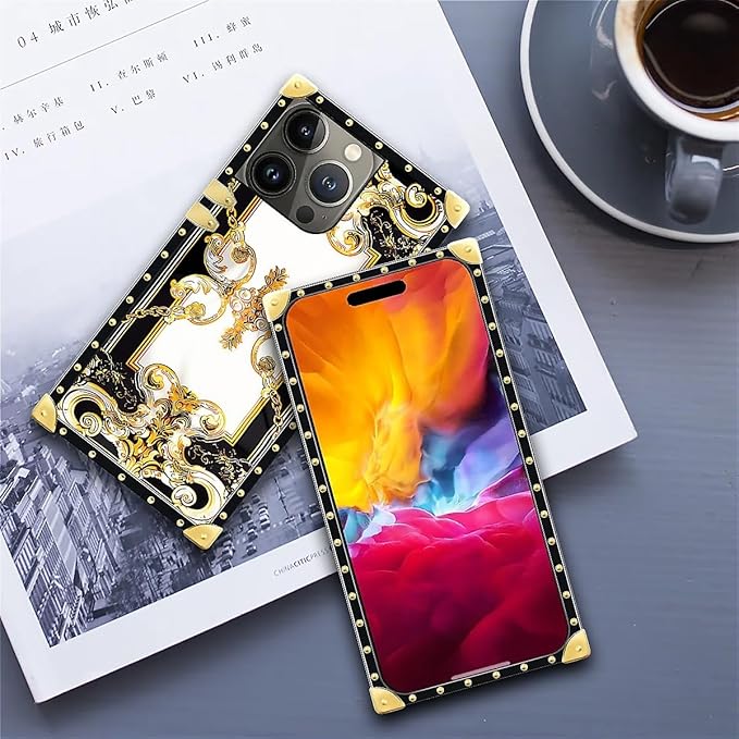 Compatible with iPhone 15 Pro Max Case, Gold Grain Flowers Luxury Golden Decoration for Girl Women Soft TPU Shockproof Protective Hard PC Back for iPhone 15 Pro Max