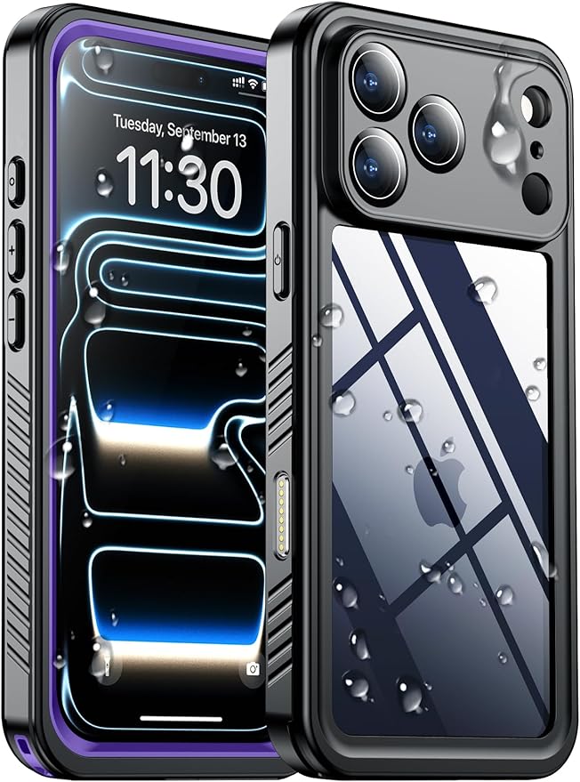 SPIDERCASE for iPhone 17 Pro Case Waterproof, Built-in Lens & Screen Protector, Full Heavy Duty Protection, 12FT Military Shockproof, Dustproof, Anti-Scratched Phone Case,Purple/Clear