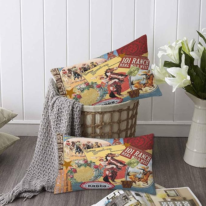 Cowgirls Wild West Pillow Covers 12 X 20 Far East Rodeo Round Up Win Ride Horse Race Wreath Cool Set of 2 Pillow Cases Outdoor Throw Cushion Pillowcases Decor Home Bed Sofa Couch Hotel