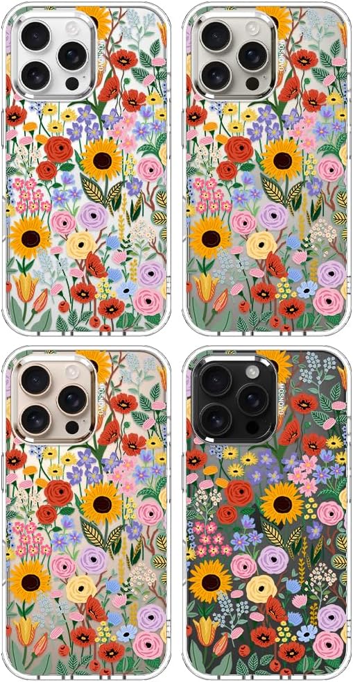 MOSNOVO Case for iPhone 16 Pro Max, [Buffertech 6.6ft Military-Grade Drop Protection] [Anti Peel Off Tech] Clear TPU Bumper Phone Case Cover Design - Blossom & Bloom