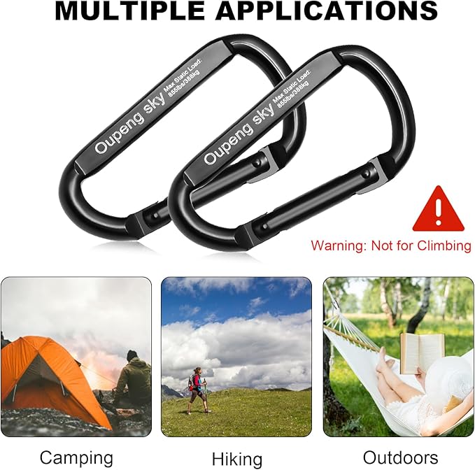 Carabiner Clip, 3" Iron Heavy Duty Carabiners 855lbs-11KN/2475lbs for Hammocks, Camping Accessories,Hiking,Keychains,Outdoors and Gym etc,D Shaped Spring Hook Small Carabiners for Dog Leash,Harness.