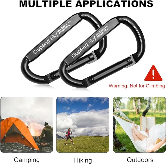 Carabiner Clip, 3" Iron Heavy Duty Carabiners 855lbs-11KN/2475lbs for Hammocks, Camping Accessories,Hiking,Keychains,Outdoors and Gym etc,D Shaped Spring Hook Small Carabiners for Dog Leash,Harness.