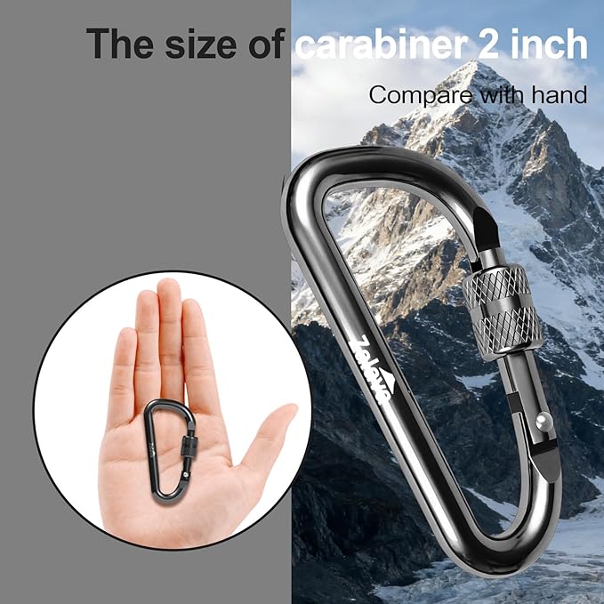 6PCS Carabiner Keychain, 2 inch Aluminum D-Clip Caribeener with Hook