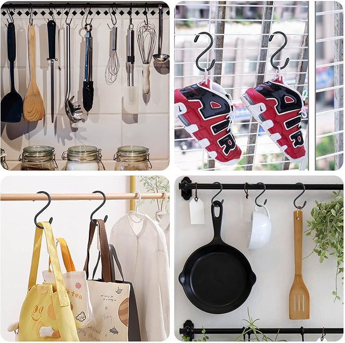 DINGEE 30 Pack Vinyl Coated Heavy Duty S Hooks for Hanging Plants, Clothes, Non Slip Steel Metal Black Rubber Coated Closet S Hooks for Hanging Jeans, Jewelry, Pot, Pan