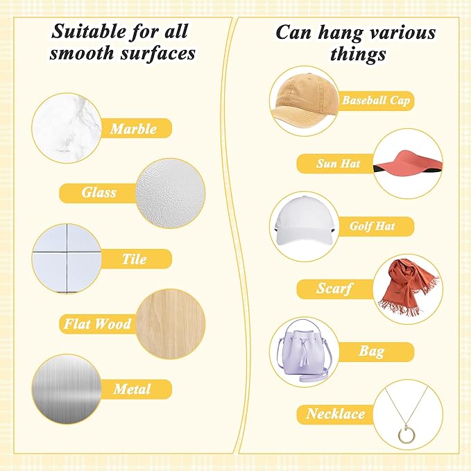 4 Pack Acrylic Hat Organizer for Baseball Caps, Clear Sticky Hat Rack for Wall with 8Pcs Strong Adhesive, Multi-purpose Wall Mounted Hat Hooks, Sturdy Hat Holder for Door & Closet