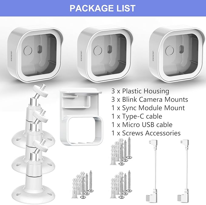 Wall Mount for Blink Outdoor 4th Gen and Outdoor 3rd Gen, 3 Pack Weatherproof Protective Housing and 360 Degree Adjustable Mounting with Blink Sync Module Mount (Camera Not Included, White)
