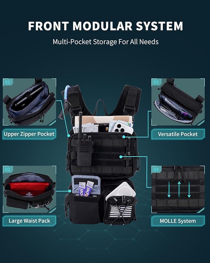 Blue Quartz 3-in-1 Running Vest with 2L Water Bladder, Lightweight Tactical Hydration Backpack with Detachable Waist Pack, Reflective Chest Pack for Hiking Running Cycling Race for Women Men