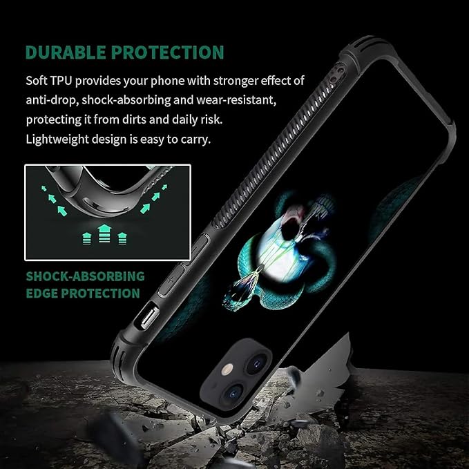 for iPhone 12/12 Pro Case, Skeleton Winding Snake Pattern Graphic Design Girl Boy Soft Silicone Hard Acrylic Shock Protection for iPhone 12/12 Pro