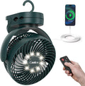 Camping Fan with Remote Control - 12000mAh Rechargeable Battery Powered Fan, Camping Fans for Tents with LED light & Hanging Hook, Rechargeable Battery Operated Ceiling Fans for Tent RV Bed, Green