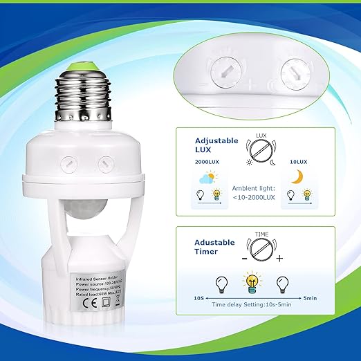 Hortsun 3 Pieces Hortsun Motion Sensor Light Socket Smart Screw in Light Bulb Outlet Compatible with E26/e27 Motion Activated Bulb Holder Adapter Automatic Control for Garage Storage Room