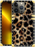 Compatible with iPhone 13 Pro Max Case, Seamless Gold Chain Leopard Luxury Golden Decoration for Girl Women Soft TPU Shockproof Protective Hard PC Back for iPhone 13 Pro Max
