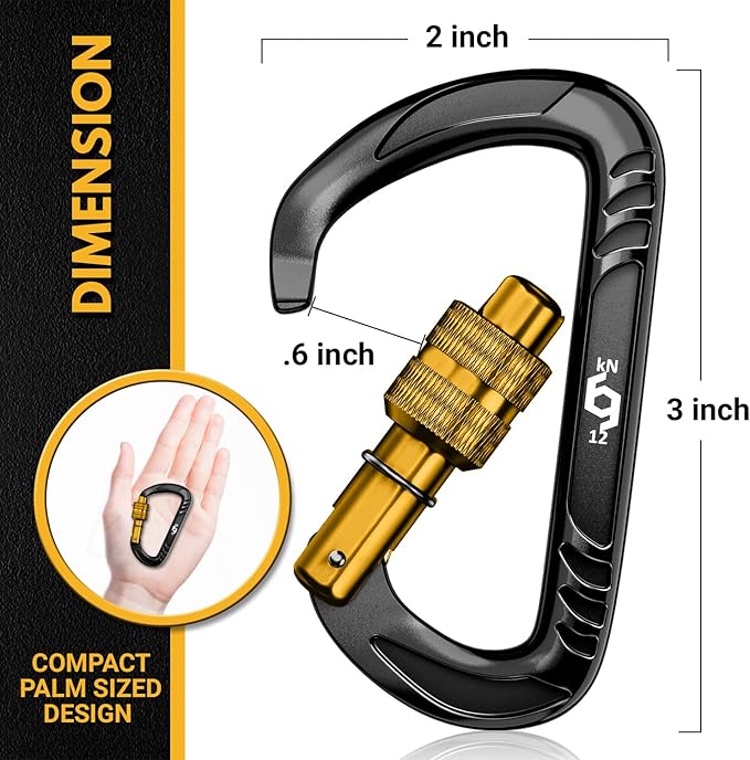 Rhino Produxs 12kN (2697 lbs) Heavy Duty Carabiner Clips, for Securing Pets, Outdoor, Camping, Hiking, Hammock, Dog Leash Harness, Keychains