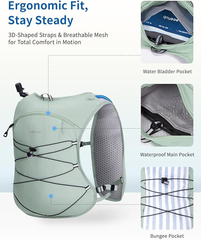 ECOHUB Running Hydration Vest Backpack, Lightweight Hydration Pack Bag Daypack for Hiking Cycling Marathon Backpack Vest for Women Men (No Bladder Included)