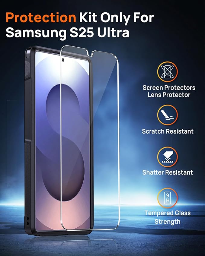 Lanhiem Magnetic for Samsung Galaxy S25 Ultra Phone Case with Tempered Glass Screen Protector, Shock Absorption, Anti-Scratch Shockproof Case Cover for Samsung S25 Ultra, Black
