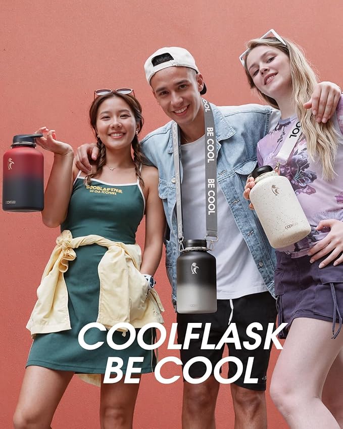 Coolflask Water Bottle with Straw, 32 oz Insulated Metal Water Flask with Straw & Spout Lids, Stainless Steel Double Wall Vacuum, Keep Cold 48h Hot 24h, Leak Proof, BPA-Free, Wine/Navy