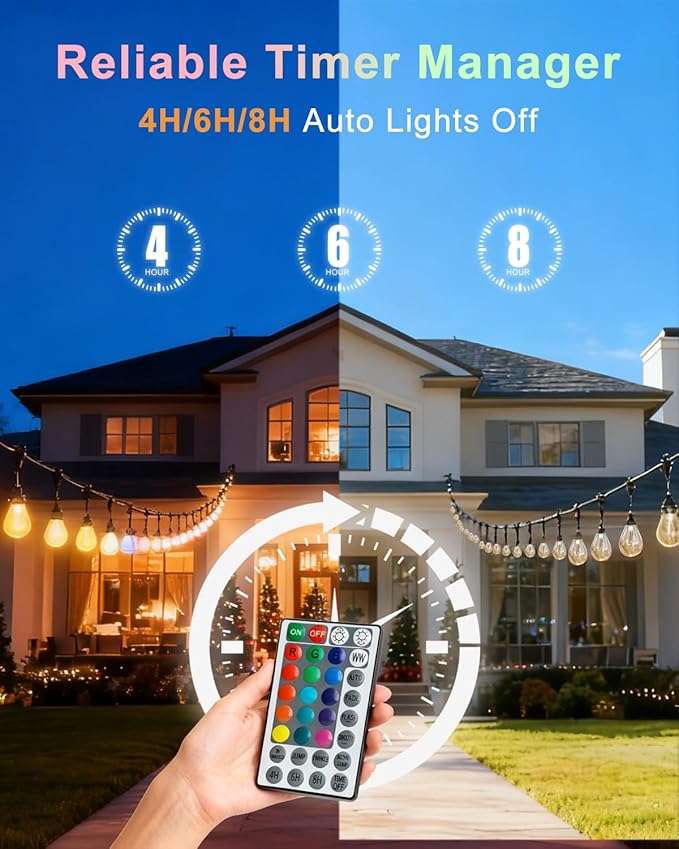 Lightdot 96FT Outdoor RGB String Lights, Dimmable Color Changing Waterproof LED Patio Lights with Remote Control,Commercial Grade Hanging Light for Patio Cafe Bistro Backyard- ETL Listed