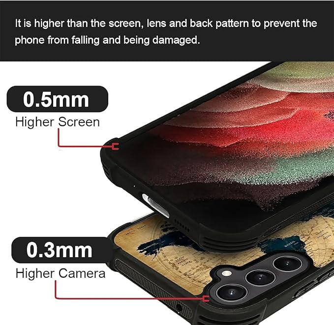 for Samsung Galaxy S23 FE Case, Brown World Map Pattern Graphic Design Girl Boy Soft Silicone Hard Acrylic Shock Protection for Samsung Galaxy S23 FE