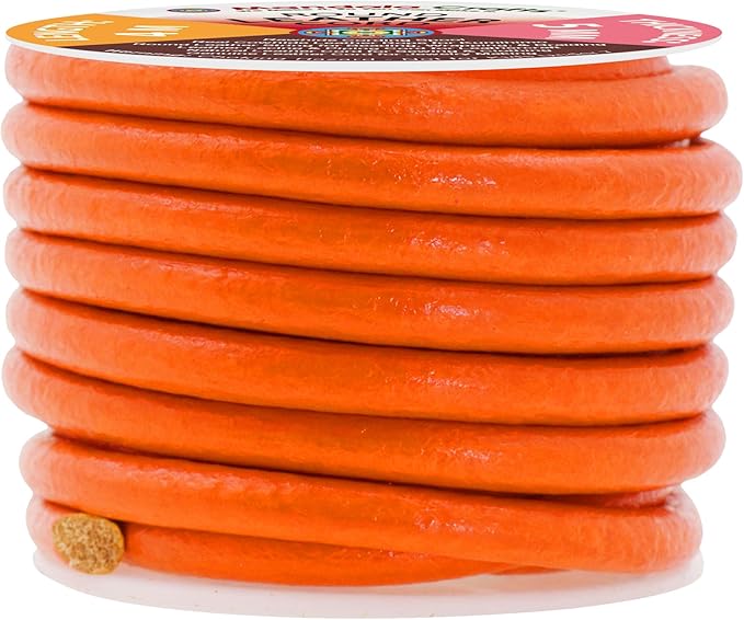 Mandala Crafts Round Genuine Orange Leather Cord for Jewelry Making – 5mm Cowhide Leather Rope String Lace for Kumihimo – 4.4 Yards Cowhide Craft Cording Spool