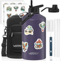 1 Gallon Water Bottle Insulated(Cold for 48 Hrs),BPA Free&Leak Proof,128oz Stainless Steel Water Jug,Large Water Bottle with Straw Spout Lids for Gym,Hiking,Camping&Travel,Purple