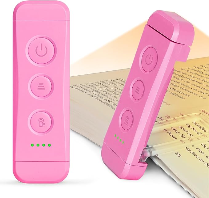 Glocusent USB Rechargeable Book Light, Portable Clip-on LED Reading Light, Reading Lights for Books in Bed with 3 Amber Colors & 5 Brightness Dimmable, Compact & Long Lasting, Perfect for Book Lovers