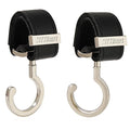 2 Pack Stroller Hooks,Strong Synthetic Leather Hook-and-Loop Fastener&High-Quality Metal Hooks,Universal Bag Clip|360° Rotation, 66lb Capacity,Non-Slip-Fits Wheelchair(Black-Silver)